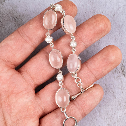 Rose Quartz + Pearl Adjustable Bracelet .925 - InnerVision Crystals