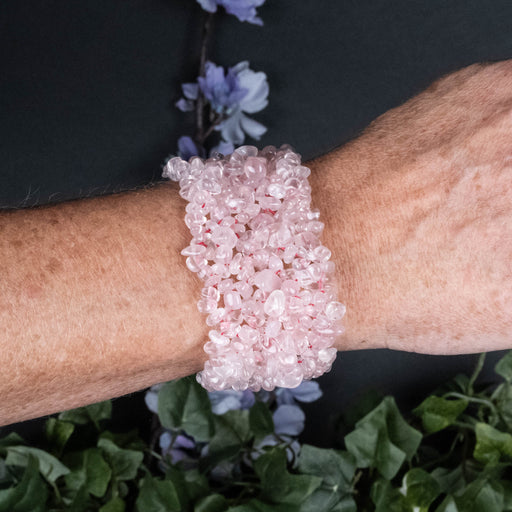 Rose Quartz Wide Chips Bracelet - InnerVision Crystals