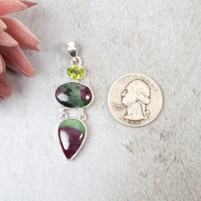 Ruby Zoisite & Peridot Pendant - InnerVision Crystals