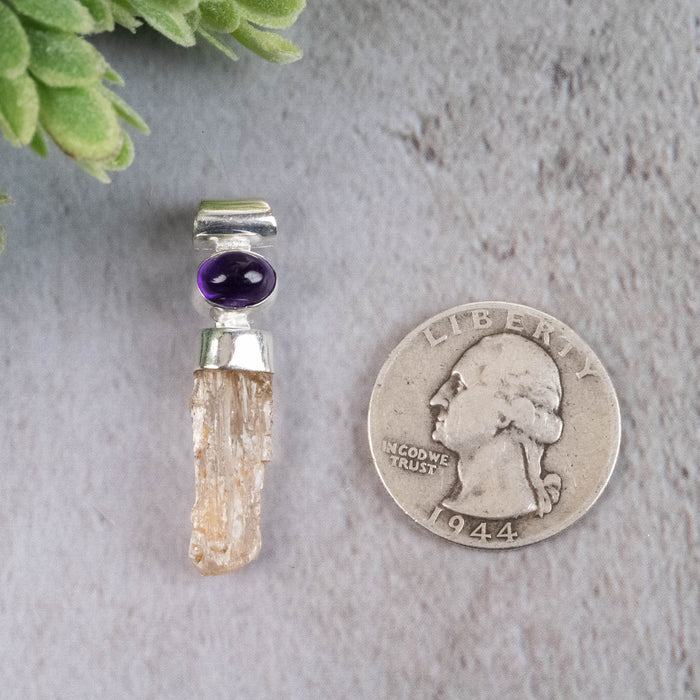 Scapolite and Amethyst Pendant 3.39 g 36x8mm - InnerVision Crystals