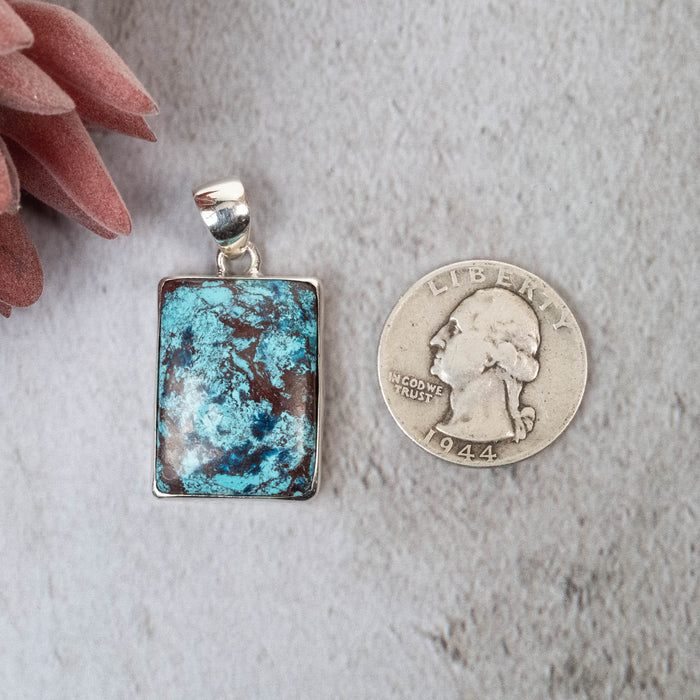 Shattuckite & Chrysocolla Pendant 9.72 g 38x19mm - InnerVision Crystals