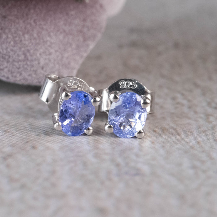 Tanzanite Stud Earrings 5x4mm .925 Silver - InnerVision Crystals