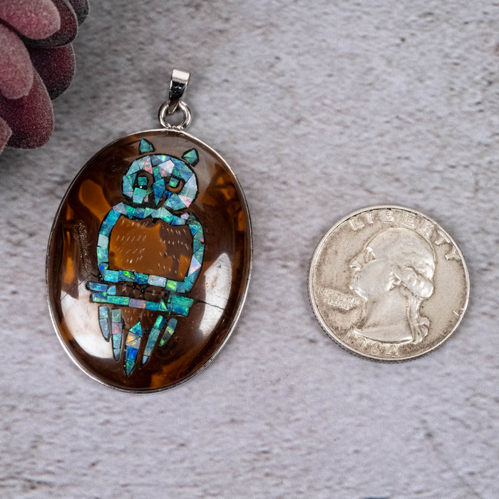 Wood with Opal Inlay Pendant 18.31 g 48x31mm - InnerVision Crystals